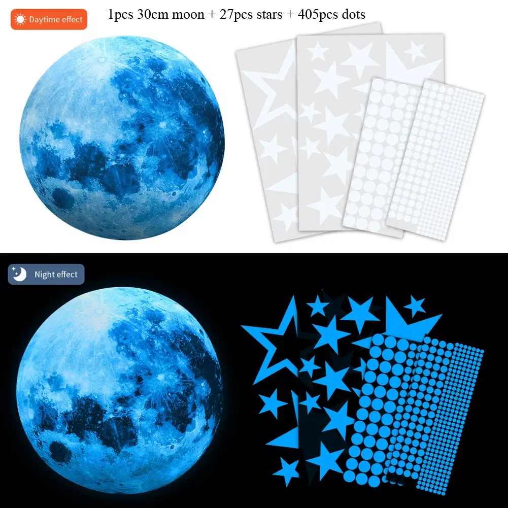 

pcs/set Luminous Moon Stars dots Wall Sticker kids room bedroom living room home decoration decals Glow in the dark Stickers