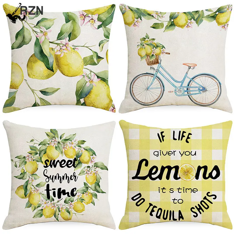 

45x45CM Yellow Pillow Cushion Cover Summer Lemon Letter Print Pillowcase Home Sofa Cushion Throw Pillow Home Decor Pillowcase