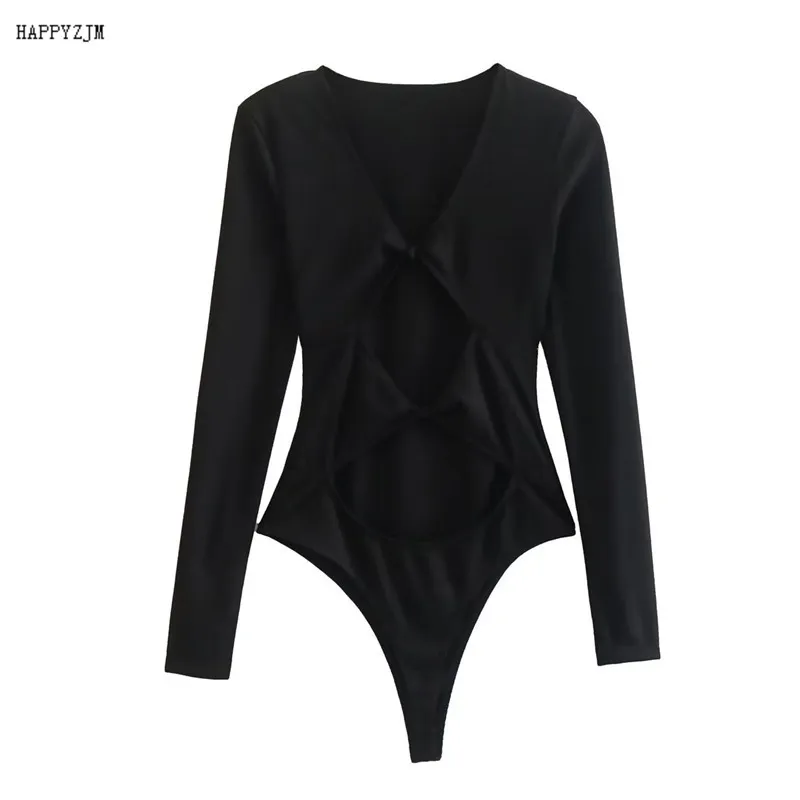 

2022 New Women Black Sexy Tight Twist Open Umbilical Jumpsuit Versatile Slim Bottom Comfortable Top In Autumn&Winter
