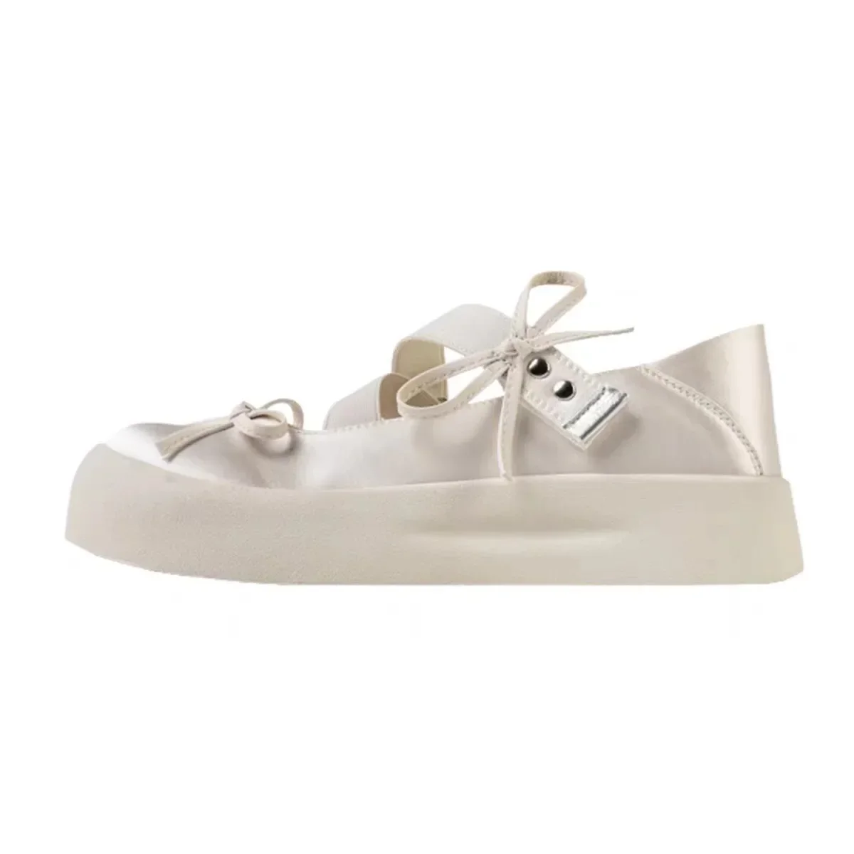 Женские туфли на толстой подошве с круглым носком милые балетки бантом женские