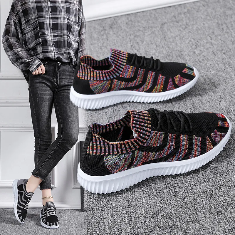 

New Knited Platform Sneakers Women Stretch Socks Shoes Fashion Slip On Flat Casual Shoes Ladies Vulcanized Shoes Zapatos Mujer