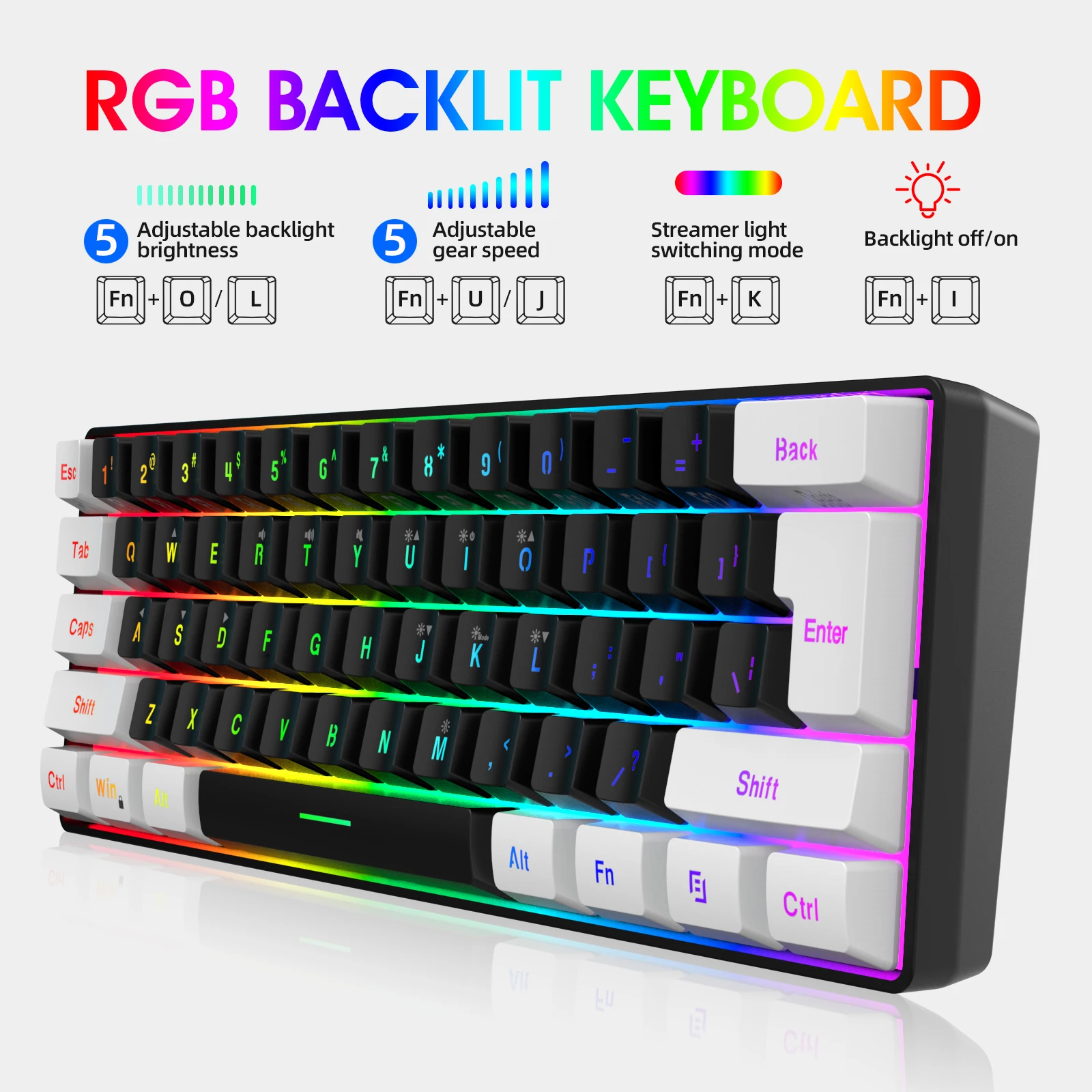 Клавиатура игровая Проводная с Rgb-подсветкой 61 клавиша 60% клавиши