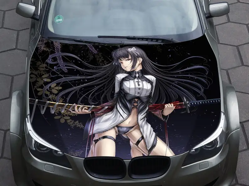 

Car Hood Decal, Sexy Anime, Katana Girl, Vinyl, Sticker, Graphic, Wrap Decal, Truck Decal, Truck Graphic, Bonnet Decal, Skull