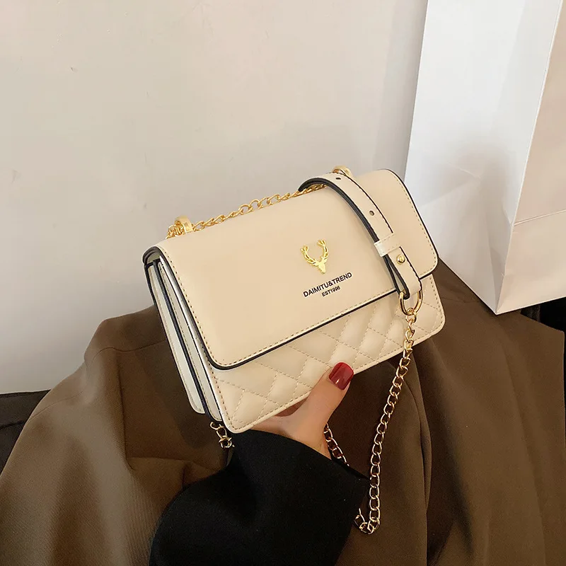 

Luxury Bag Women High Quality 2023 Fashion Leather Crossbody Bag Dear Head Design Small Square Shoulder Bag Chain Messenger Bag