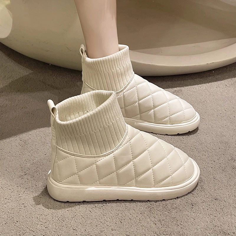 

2022 зимние теплые плюшевые зимние ботинки, вязаные короткие ботинки, слипоны, пушистая хлопковая обувь, женские ботильоны, повседневная обув...