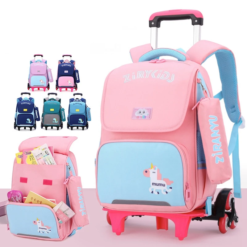 

Schoolbag with Wheels School Bags for Girls Kids Backpack Rolling Wheeled Bags for Kids Luggage Backpack