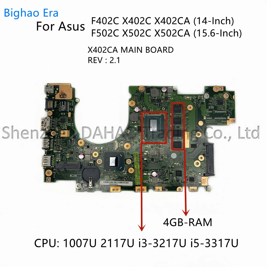Материнская плата X402CA для ноутбука Asus F402C F502C X502CA X402CA, материнская плата с 1007U 2117U i3 i5 ЦПУ 4GB-RAM 100%, полностью протестирована