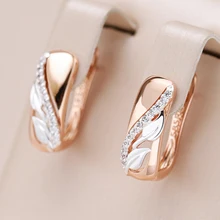 Kinel Hot Vintage Natural Zircon Leaf English Earrings Women Fashion 585 Rose Gold Silver Color Mix Ethnic Bride Wedding Jewelry