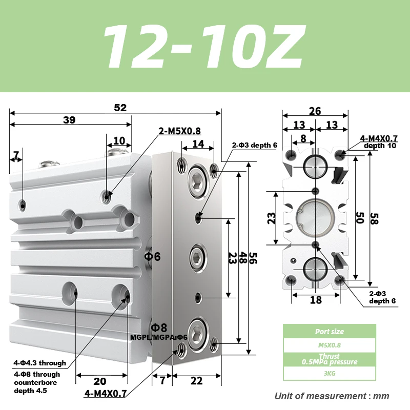 

MGPM12 MGPL12 MAPA12 Компактный направляющий цилиндр Тонкий трехосевой пневматический пневматический цилиндр с ходом направляющего стержня 10-150 мм