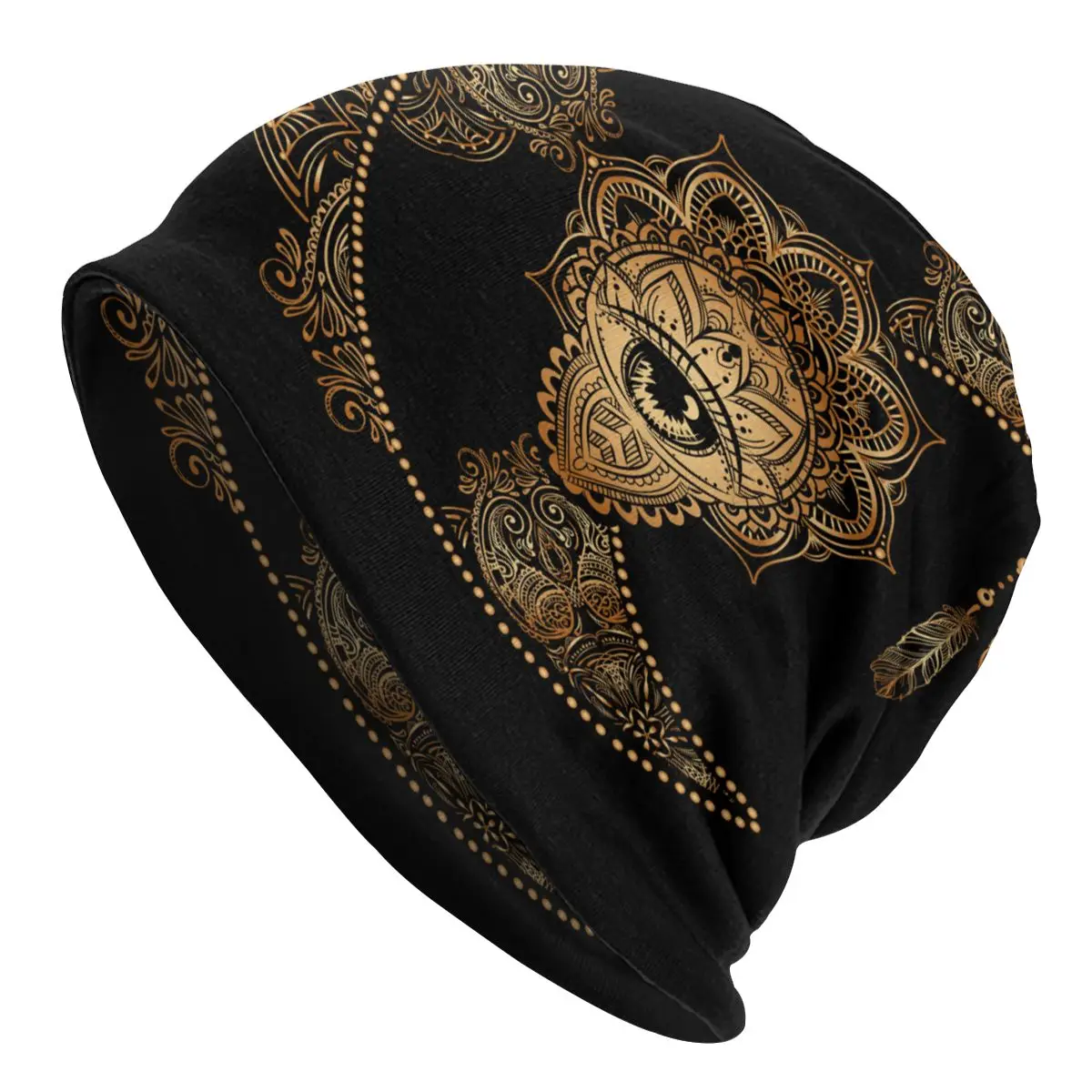 Bonnet Hat for Men Women Boho Chic Golden Moon And Sun Mandala Astrology Alchemy Knitted Beanies Soft Turban Hat Hip Hop Beanie