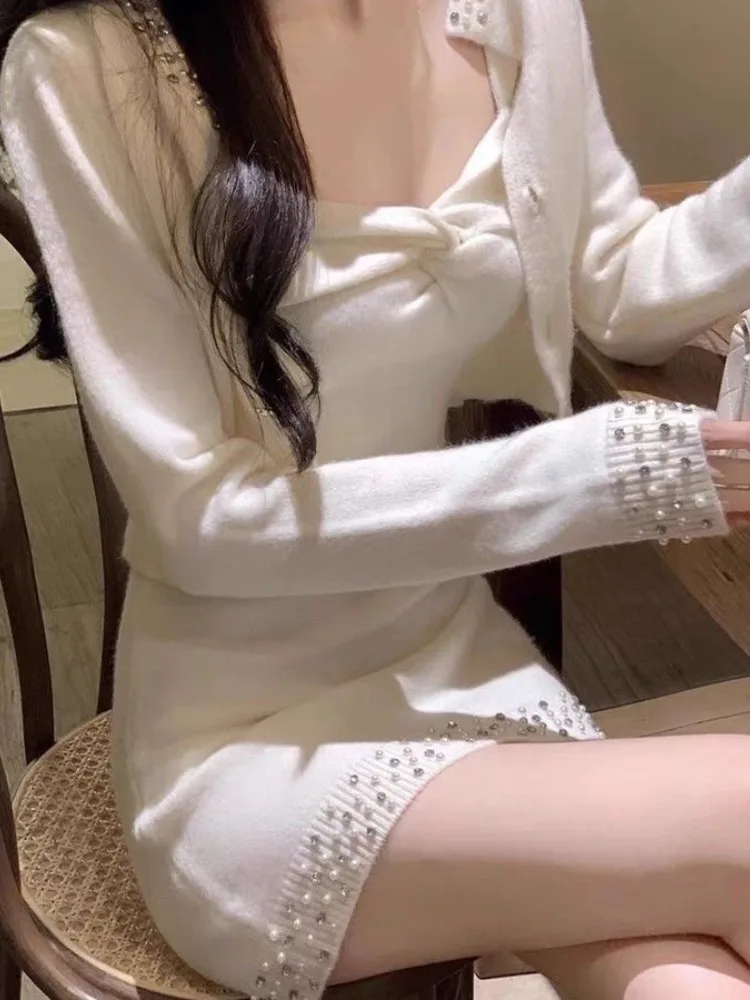 Женский трикотажный комплект из двух предметов укороченный Кардиган с длинным