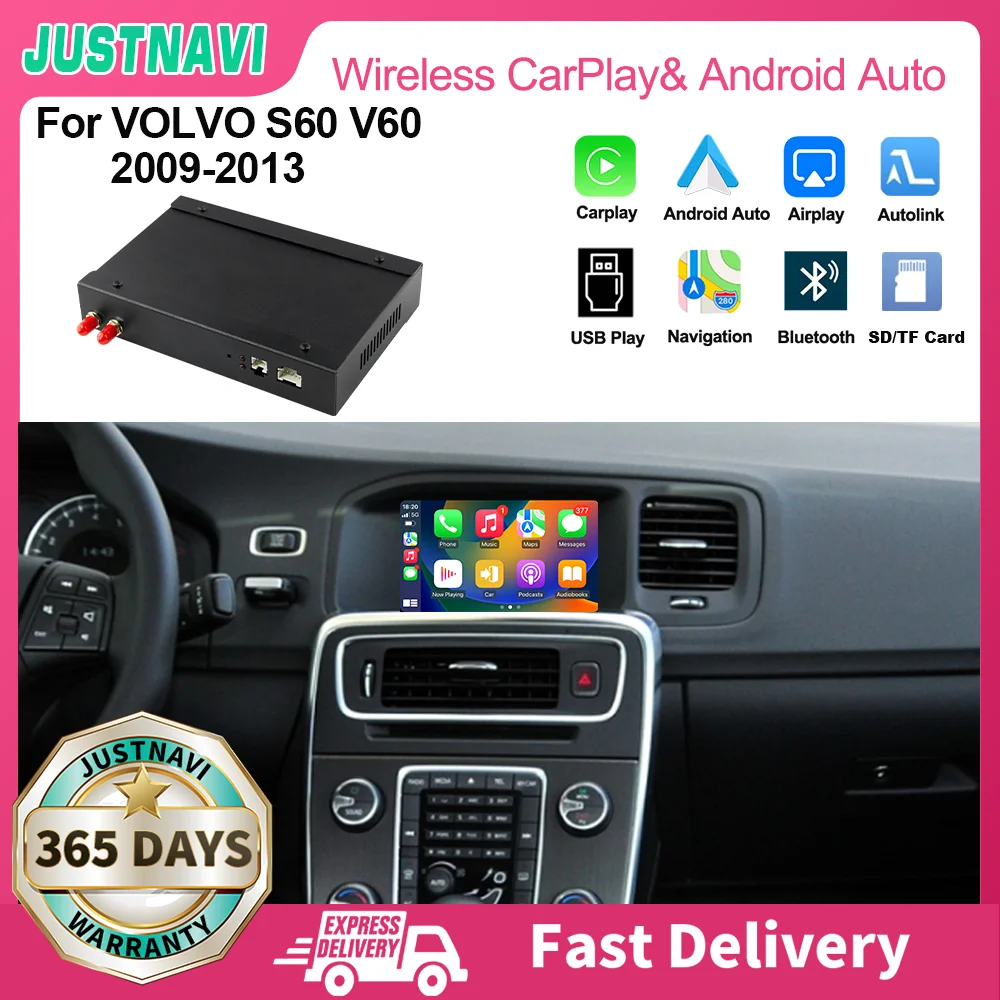 

JUSTNAVI Wireless CarPlay For VOLVO S60 V60 2009-2013 Linux System Android Auto Mirror Link AirPlay Car Play Module Recoder Box