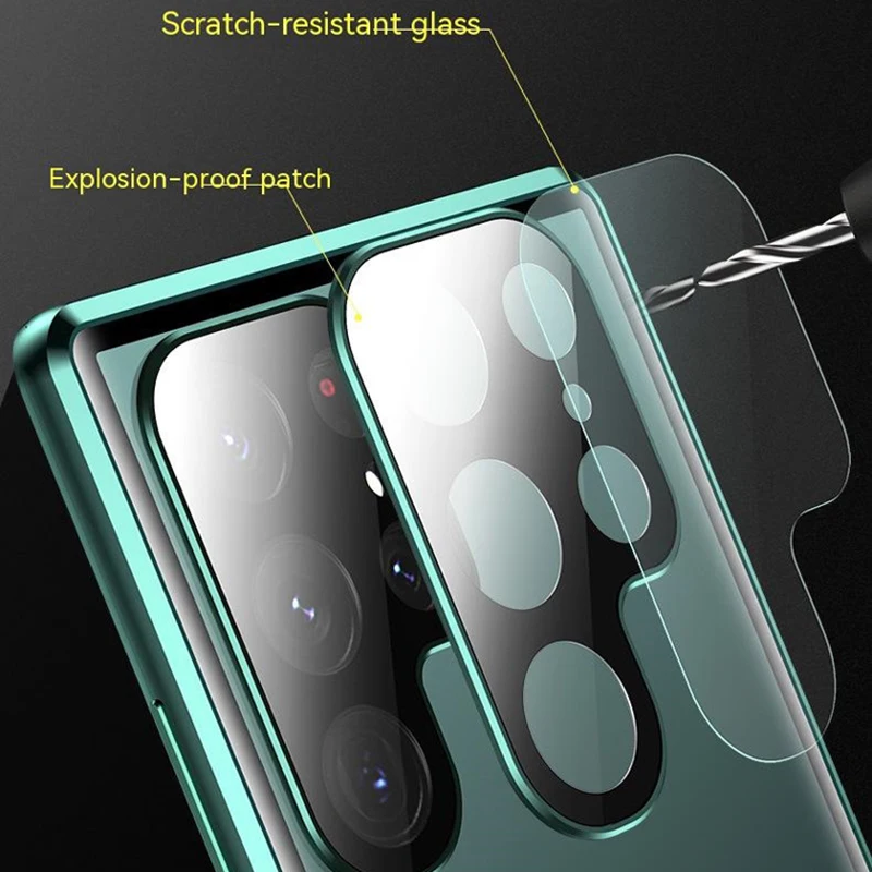 Magnetic Adsorption Metal Snap Lock Case For Samsung Galaxy S23 S22 S21 UItra Plus Double Sided Glass Camera Lens Protect Cover