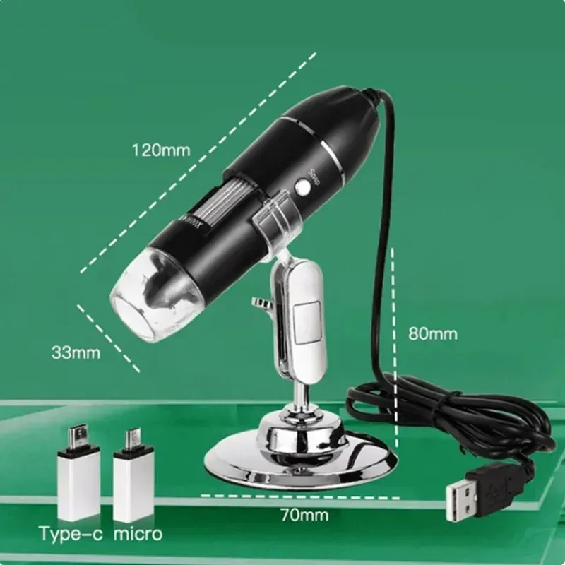 

Портативная Цифровая Микроскопическая Камера 3-в-1 С Интерфейсом USB-C, Увеличение 500X/1000X/1600X Для Пайки