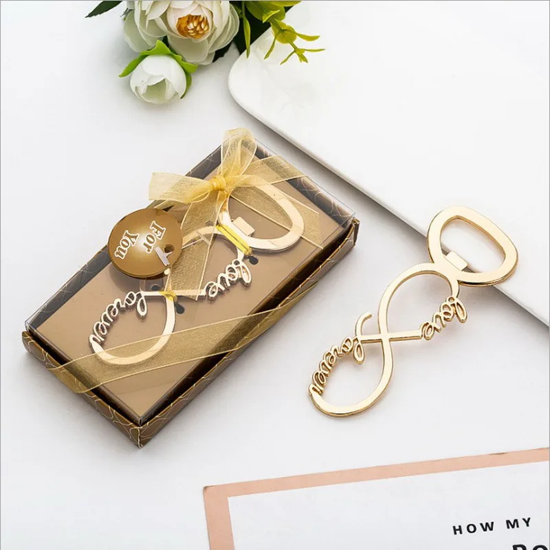 1PCS X LOVE Forever Gold Eternal Symbol Wine Bottle Opener With Gift Box Packaging Wedding Favors Event Party Supplies