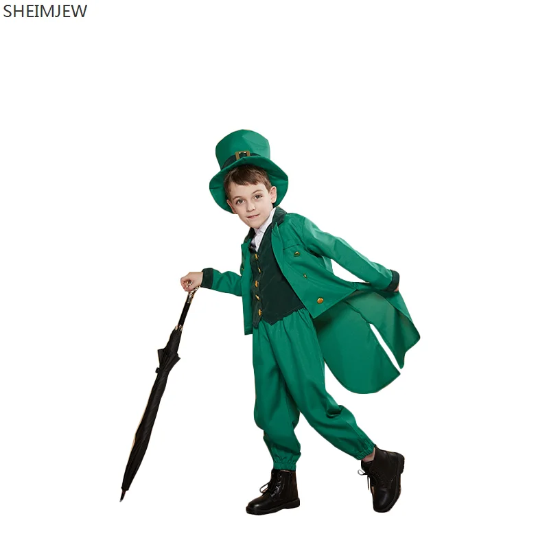 

2023 Green Ireland St.Patrick Day Outfit Adult Carnival Costume Leprechaun Cosplay Kids Family Fancy Dress Hat