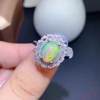 mysterious rainbow oval stone whiteblue fire natural opal ring for the female white gold female wedding band