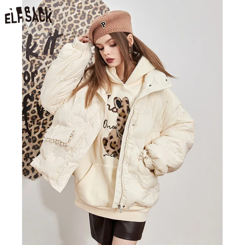 ELFSACK White Down Coats Women 2022 Winter New Loose Designed Jackets