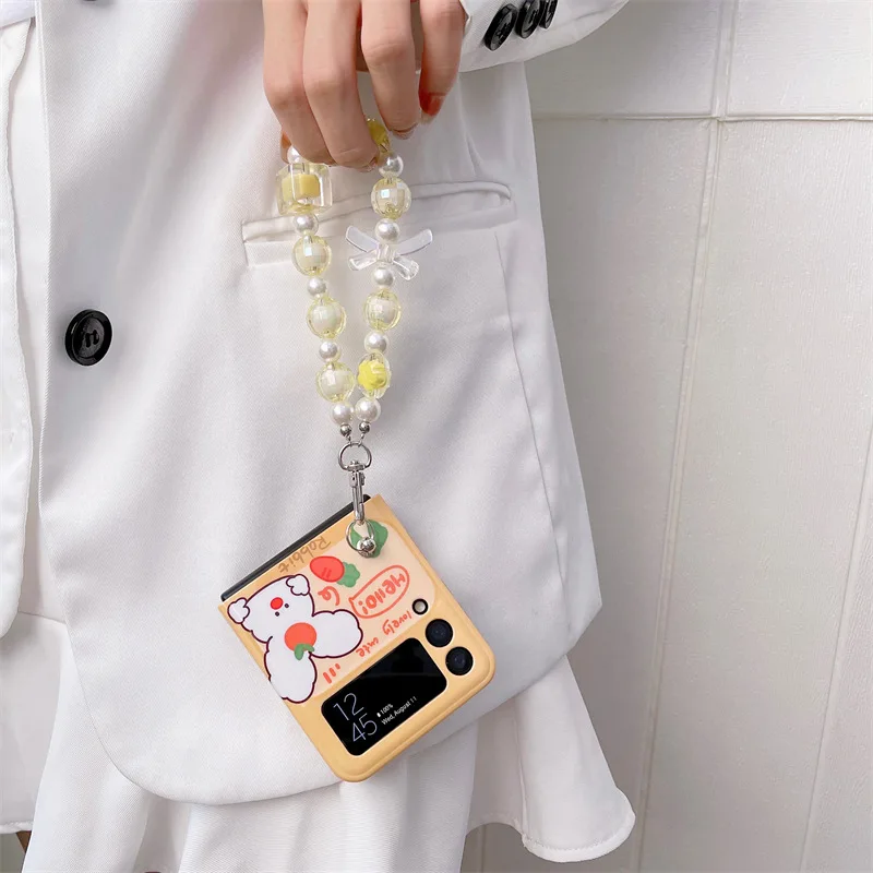 Cartoon Bunny Cell Phone Pattern Phone Case for Samsung Galaxy Z Flip 4 3 Hard Cover for ZFlip3 Zflip4 Solid Shell Bracket