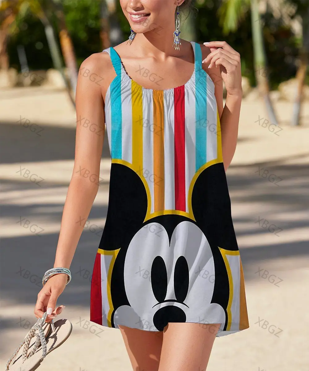 

Women's Summer Dress Minnie Mouse Beach Dress Party Dresses Sling Spring 2022 Boho Woman Sleeveless Loose Print Sexy Disney Top