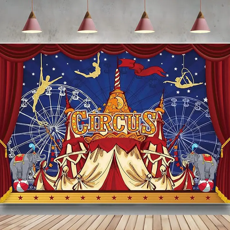 

Circus Photography Backdrop Wheel Starry Night Red Curtain Photoshoot Background Carnival Party Birthday Baby Shower Photo Props