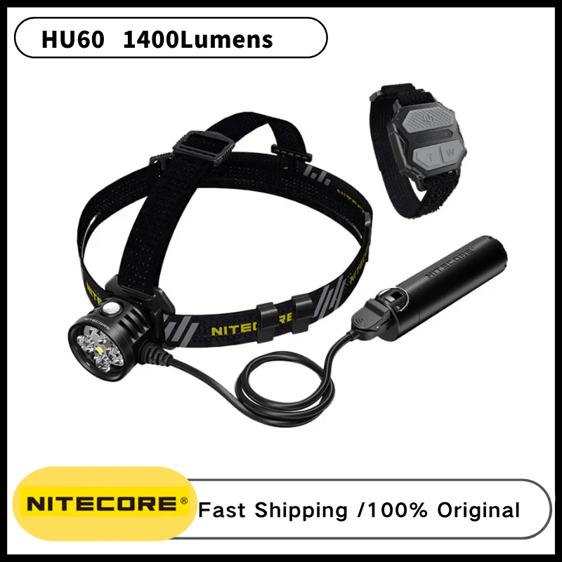 NITECORE HU60 USB Powered Elit Headlamp 1600 lumens Rechargeable with Remote Control Wristband Hard Light Headlight