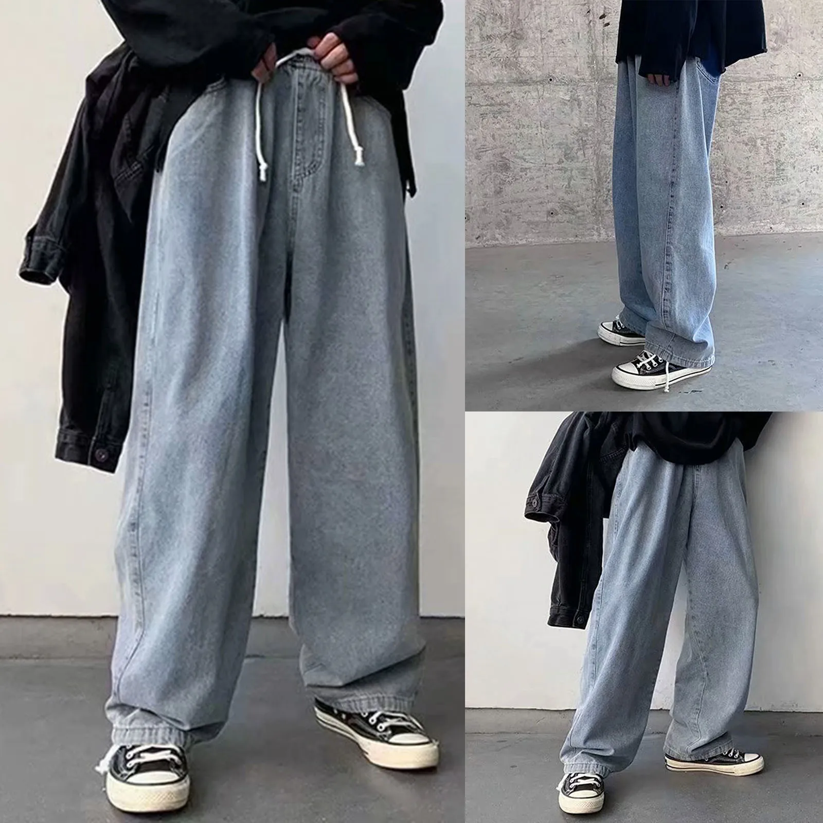 Trousers Fashion Pants Loose Waist Elastic Wide Leg Street Plus-Size Jeans Men's Men's pants