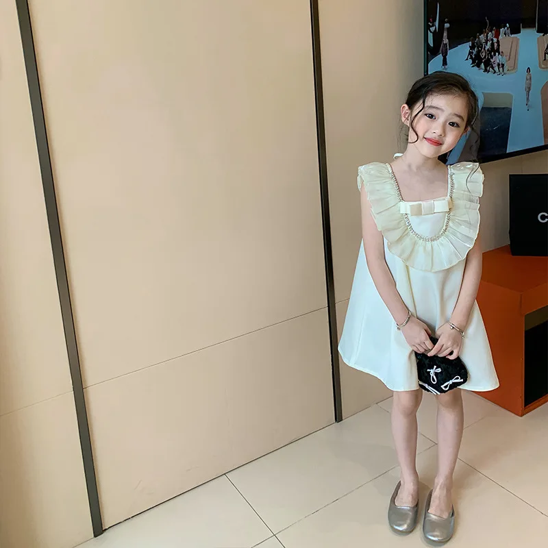 

Girls' Dress Summer Children's Sweet Solid Color Petal-collar Princess Dress Ropa De Niña Vestido Kids Dresses for Girls