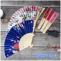1pc folding fan random style bamboo silk vintage style silk folding fan chinese pattern home decoration ornament hand fan