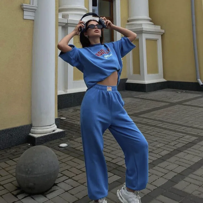 

Fashion Women's Suits Summer Sports Two Piece Set Female Casual Women's Shirt And High Waist Pant For Women Print Top Loose Pant