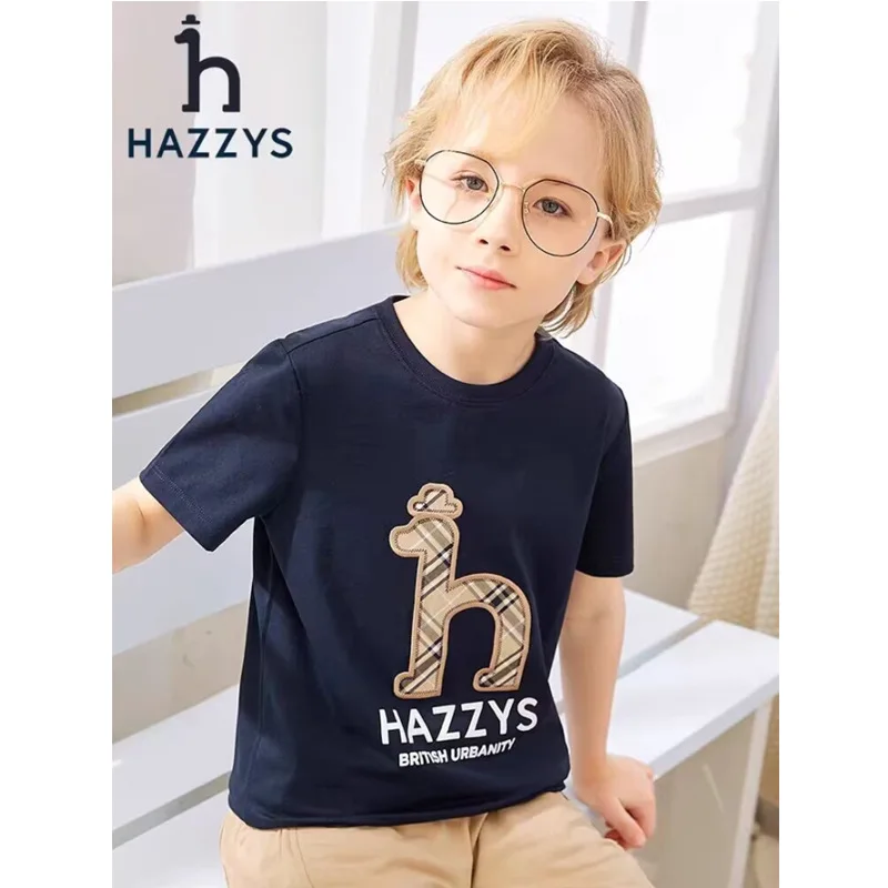 HAZZYS Children's Clothing Boys Short-sleeved T-shirt Summer Clothes 2023 New Casual Comfortable Short-sleeved Tops