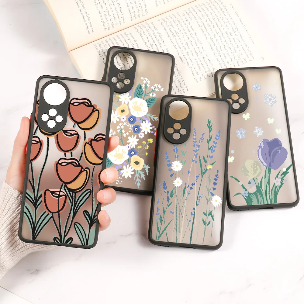 

Honor 50 Pro Case For Huawei P40 Lite P30 Pro P50 Cases Matte Flower Funda Honor 10X Lite 9A 8X 10i 20i 20 50 SE P Smart 2021 S