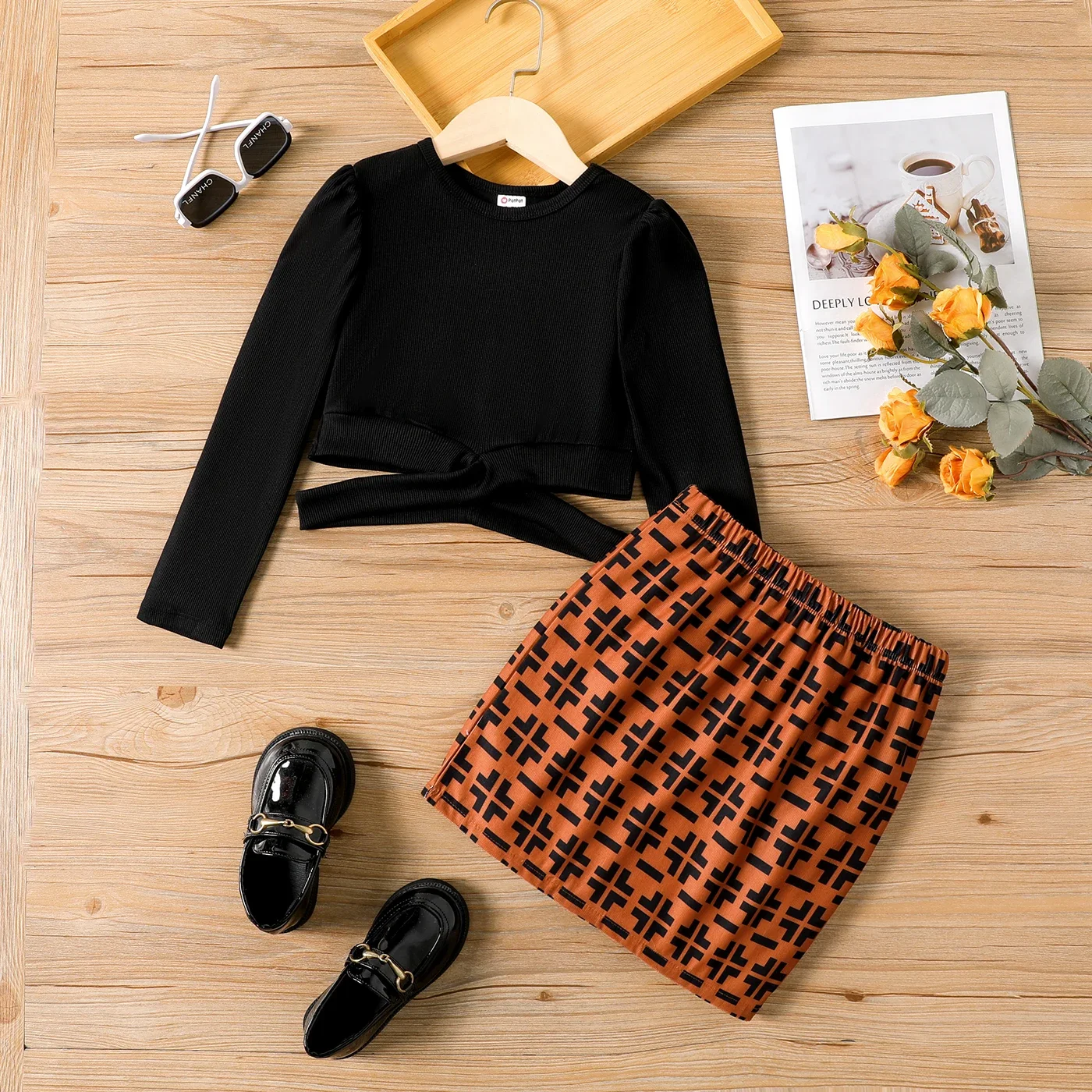 Детский повседневный костюм с юбкой принтом