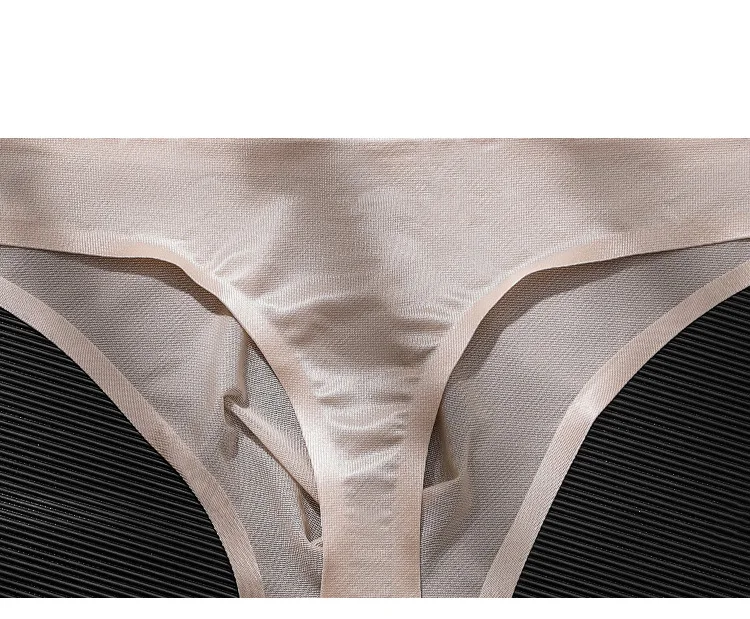 Foreign trade men's sexy sports fitness letter thin transparent buttocks ice silk low waist non-marking triangle single thong