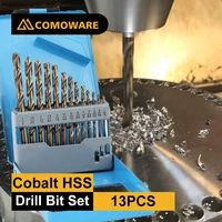 comoware 116 14 13 piece cobalt m35 drill bit set hss twist jobber for metal stainless steel with indexed storage case