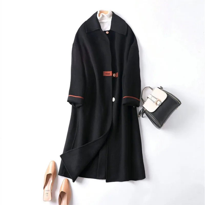 

Double-sided cashmere coat women's 2022 autumn winter new Korean style high-end mid-length loose over-the-knee woolen coat femme