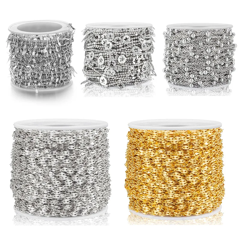 

2 м/лот, цепочки из нержавеющей стали с бусинами, зажимы для браслета в виде листьев, плоское овальное ожерелье в форме губ с водяной волной д...