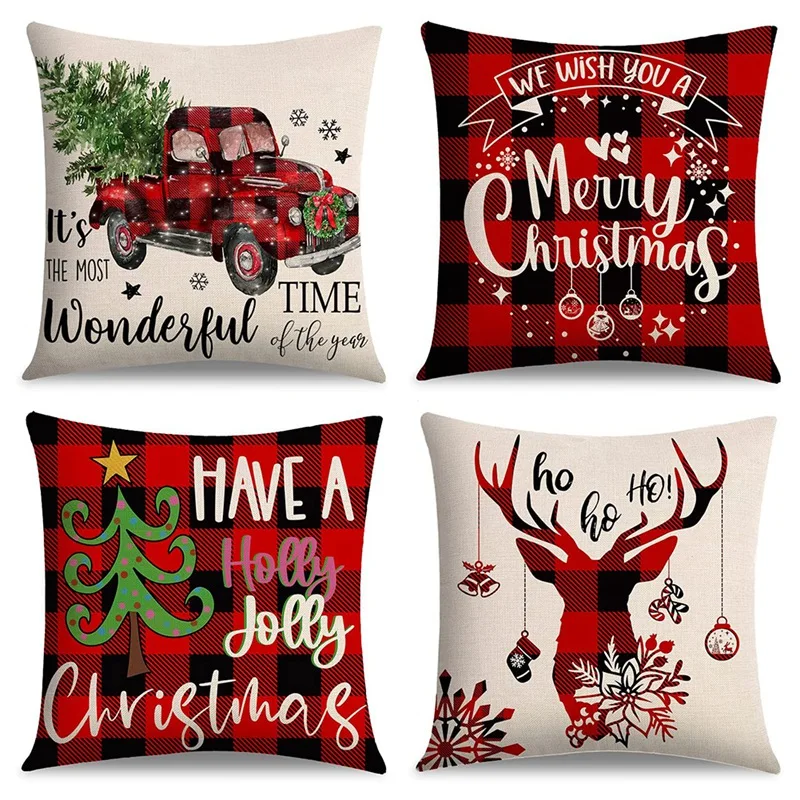

Christmas Pillow Covers 18X18 Set Of 4, Christmas Decorative Throw Pillows For Couch Sofa Chairs Seating Bench