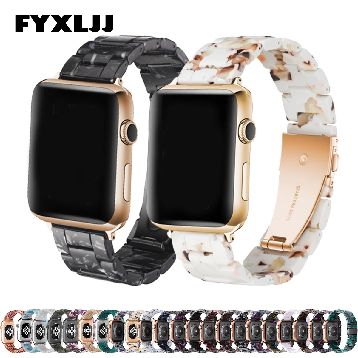 

FYXLJJ Women Luxury Resin Strap for Apple Watch Series 765432 41mm 45mm Band 38mm 40mm 42 44mm Sport Loop for Iwatch Bracelet