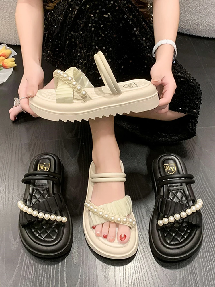 

Slippers Casual Shoes Woman 2023 Med Platform Pantofle Luxury Flat New Spring Slides Scandals PU Rome Basic Shoes House Slippers