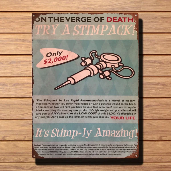 

Tin Sign Vintage Fallout On The Verge Of Death Try A Stimpack Vintage Metal Tin Sign Retro Tin Plate Sign Wall Art Decor
