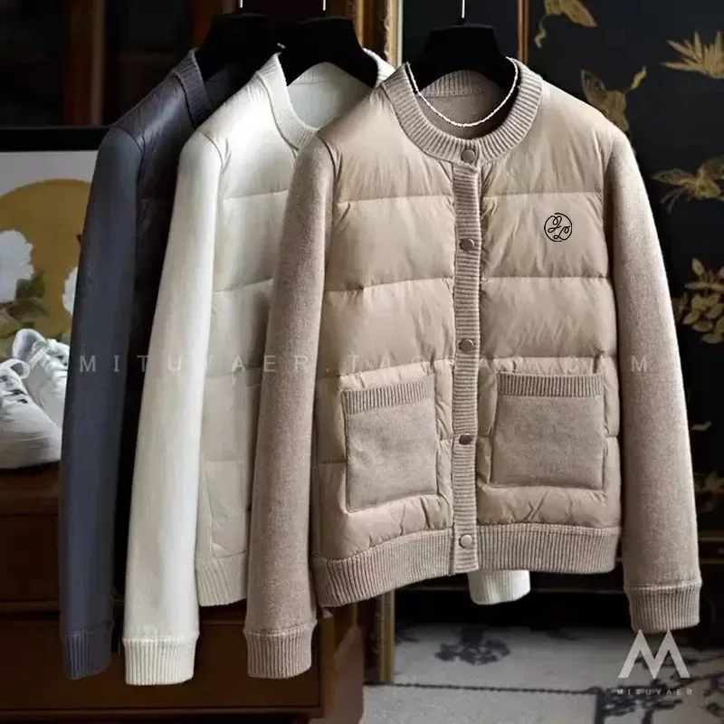 

Корейский женский вязаный Гольф-пальто с круглым вырезом, модный жилет, куртка, зимняя теплая комбинированная хлопковая одежда для гольфа