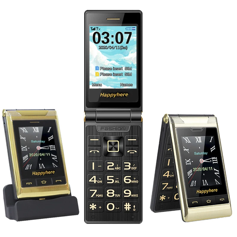 

Happyhere F7 мобильный телефон-раскладушка с док-станцией и двойным экраном