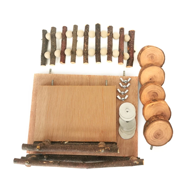 Hamster Wood Playground Activity Platform with Wooden Ladder Stairs Chew Toy Natural Hideout for Rat Gerbil Small Animal |