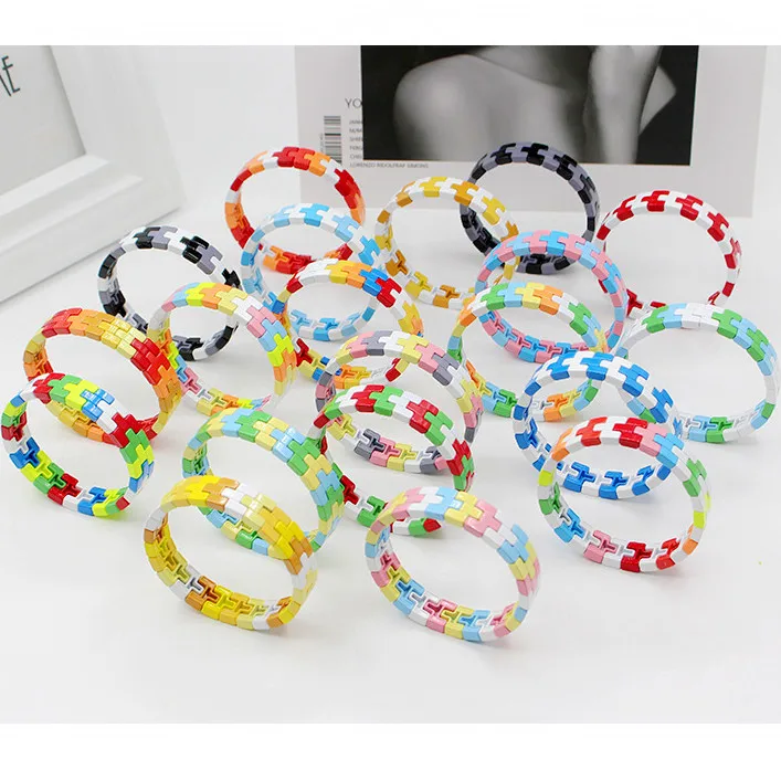 

Boho style macarons color matching fashion enamel ladies bracelet colorful candy color tetris autumn and winter bracelet jewelry