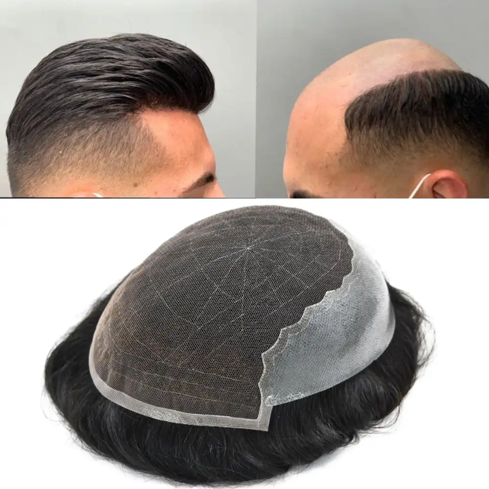 

Men Toupee New Q6 Lace Pu Base Capillary Prosthesis 100% Human Hair Replacement System Durable Man Hairpiece Natural Hairline