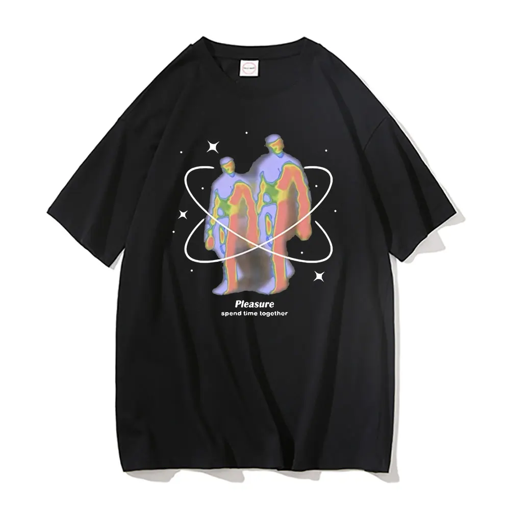 

Pleasure Spend Time Together Skeleton Thermal Imaging Graphic Print T-shirt Men Women Hip Hop Tshirt Man Black Tee Short Sleeve