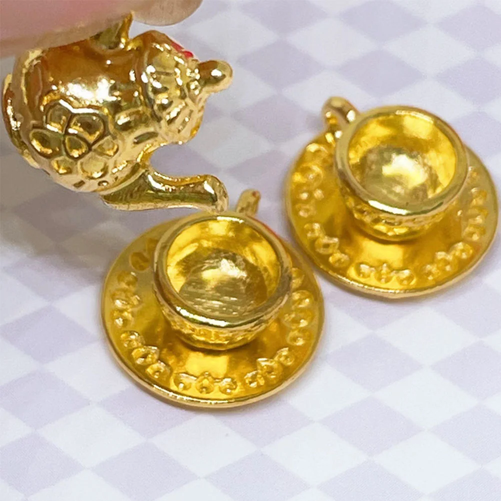 

2 Sets House Mini Coffee Mugs Teapot House Metal Layout Decoration