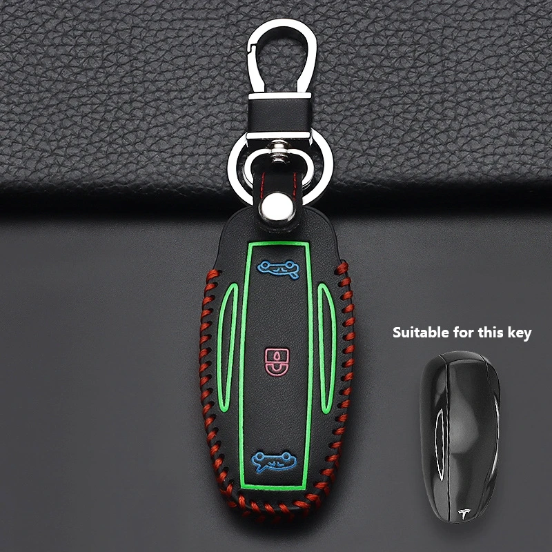 

For Tesla Model 3 Model X Model S Model Y New Style Luminous Leather Car Smart Key Case Cover Protector Fob Keychain Accessories