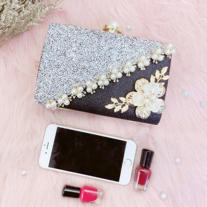 

ROENICK Women Crystal Rhinestone Evening Bags with Handle Banquet Party Diamonds Silver Handbags Purses Cocktail Mini Minaudiere